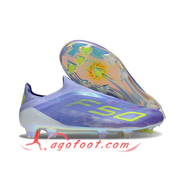 Adidas Chaussures de Foot F50 Elite Laceless FG Pourpre/Vert -02