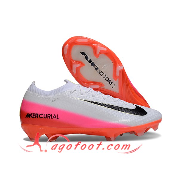 Nike Chaussures de Foot AIR Zoom Mercurial Vapor 16 Elite XXV FG Blanc/Noir/Rose/Orange