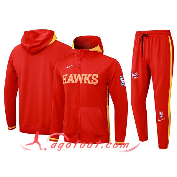 Ensemble Survetement Veste A Capuche Coupe-Vent Atlanta Hawks Rouge/Jaune 2025/2026
