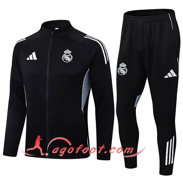 Ensemble Survetement de Foot Veste Real Madrid Noir/Gris 2025/2026 -02