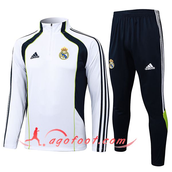 Ensemble Survetement de Foot Real Madrid Blanc/Noir/Vert 2025/2026