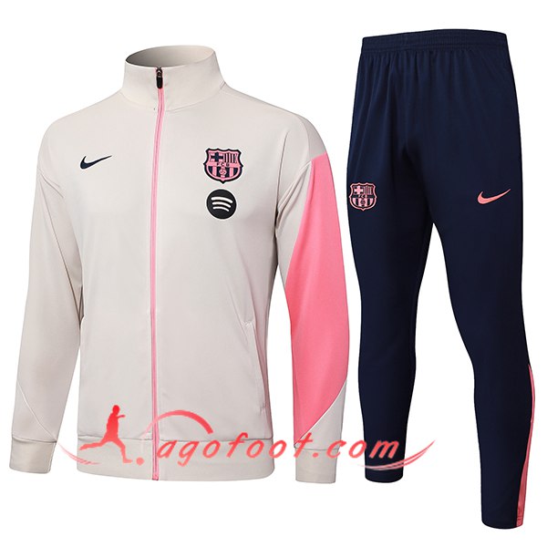 Ensemble Survetement de Foot Veste FC Barcelone Beige/Rose 2025/2026