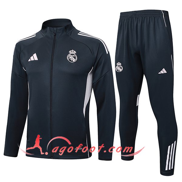 Ensemble Survetement de Foot Veste Real Madrid Gris Foncé 2025/2026