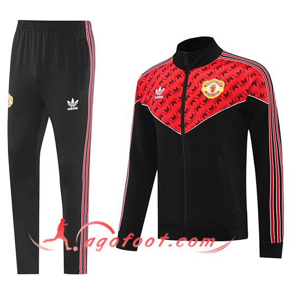 Ensemble Survetement de Foot Veste Manchester United Noir/Rouge 2025/2026 -03