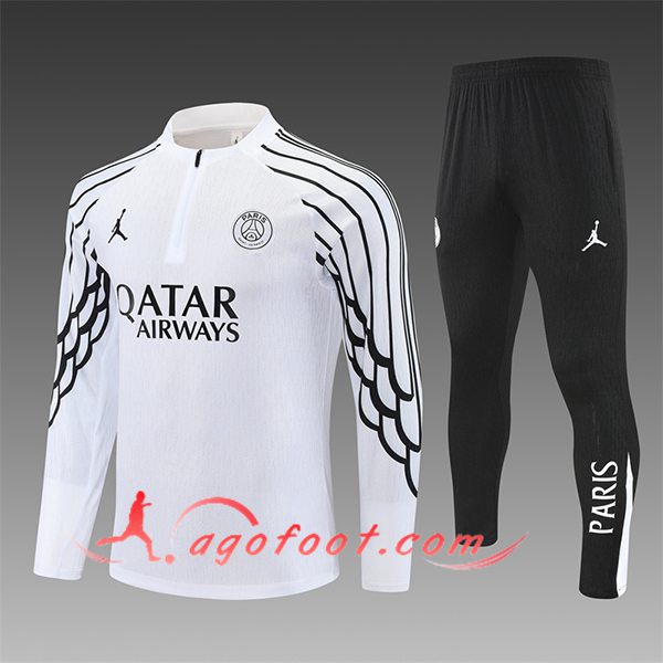 Ensemble Survetement de Foot PSG Enfant Blanc/Noir 2025/2026
