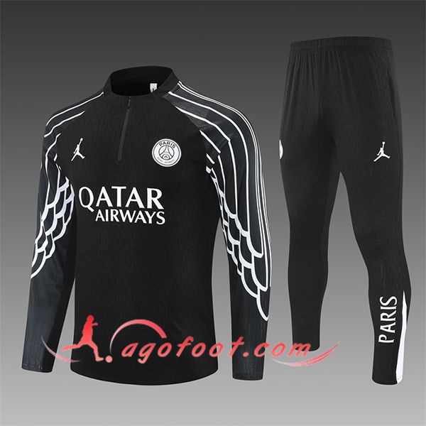 Ensemble Survetement de Foot PSG Enfant Noir/Blanc 2025/2026