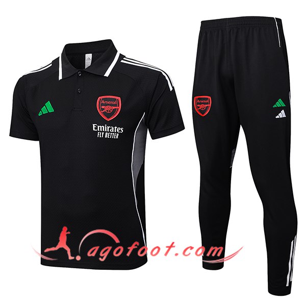 Ensemble Polo Foot Arsenal Noir/Blanc/Gris 2025/2026