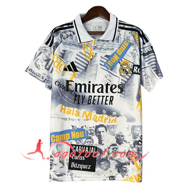 Polo Foot Real Madrid Blanc/Gris/Jaune 2025/2026