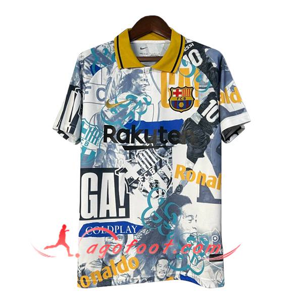 Polo Foot FC Barcelone Blanc/Gris/Bleu/Jaune 2025/2026