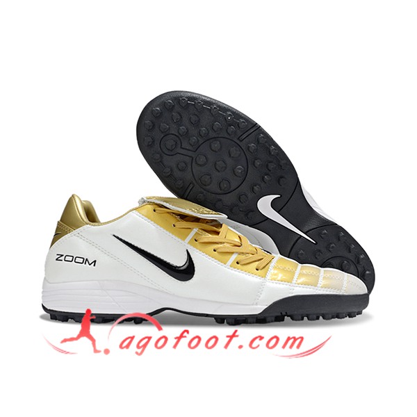Nike Chaussures de Foot T90 TF Blanc/Jaune/Noir -02