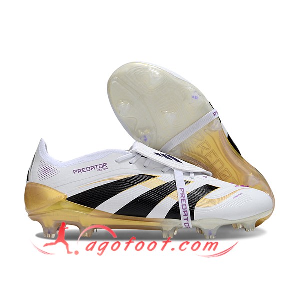 Adidas Chaussures de Foot 25 Predator Elite Tongue FG Blanc/Noir/Jaune -02