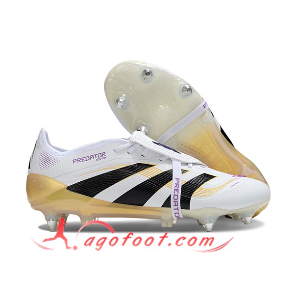 Adidas Chaussures de Foot 25 Predator Elite Tongue SG Blanc/Noir/Jaune