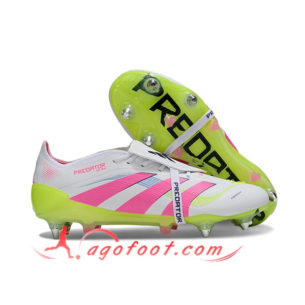 Adidas Chaussures de Foot 25 Predator Elite Tongue SG Blanc/Vert/Rose