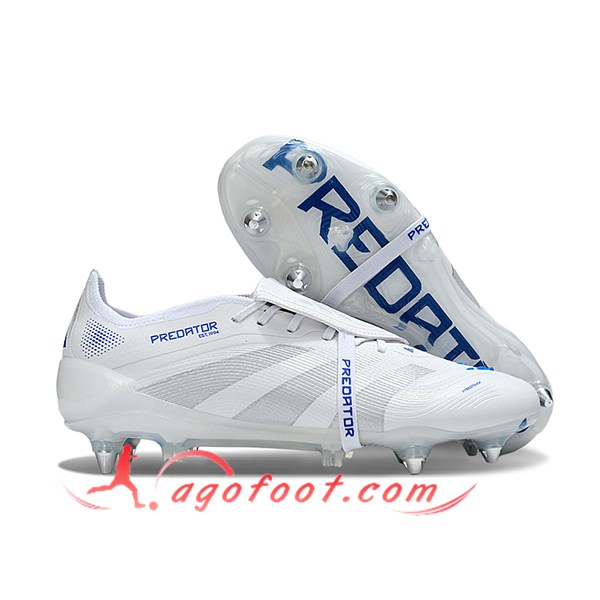 Adidas Chaussures de Foot 25 Predator Elite Tongue SG Blanc/Bleu/Gris