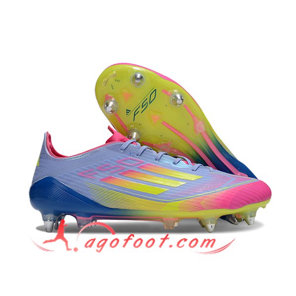 Adidas Chaussures de Foot F50 ELITE SG Pourpre/Vert/Rose -02