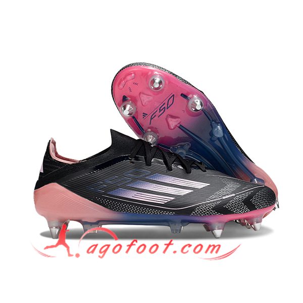 Adidas Chaussures de Foot F50 Elite SG Noir/Pourpre/Rose -02