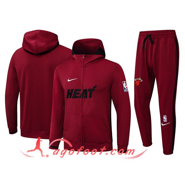 Ensemble Survetement Veste A Capuche Coupe-Vent Miami Heat Rouge/Jaune 2025/2026