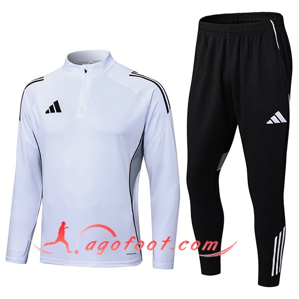 Ensemble Survetement de Foot Adidas Blanc/Noir/Gris 2025/2026
