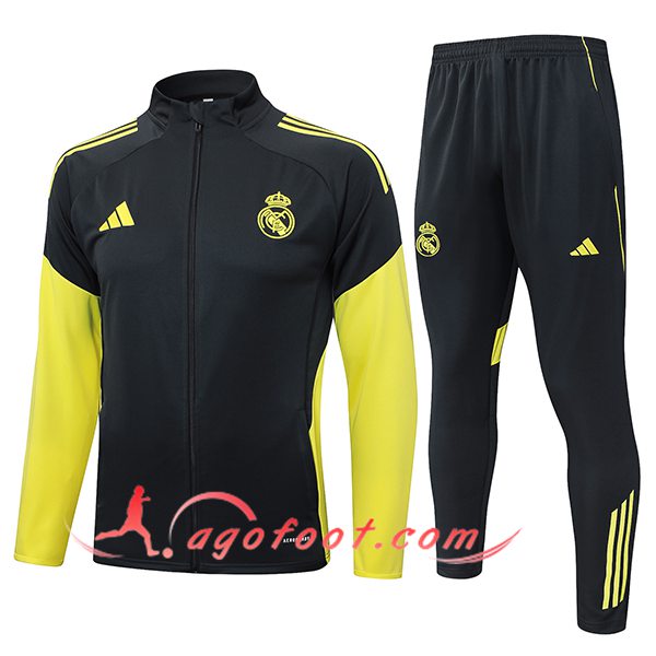 Ensemble Survetement de Foot Veste Real Madrid Gris/Jaune 2025/2026