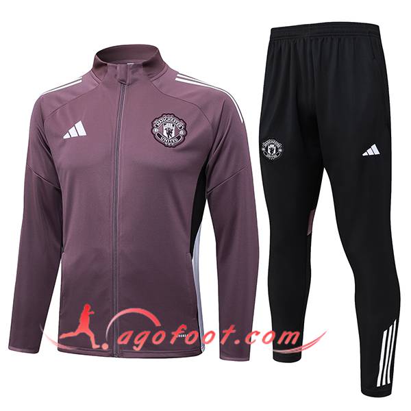 Ensemble Survetement de Foot Veste Manchester United Pourpre/Blanc/Noir 2025/2026