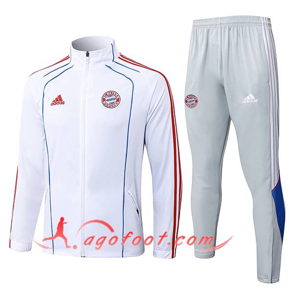 Ensemble Survetement de Foot Veste Bayern Munich Blanc/Rouge/Bleu 2025/2026