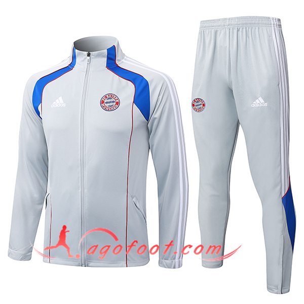 Ensemble Survetement de Foot Veste Bayern Munich Gris/Blanc/Bleu/Rouge 2025/2026