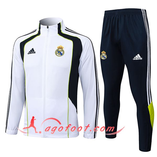 Ensemble Survetement de Foot Veste Real Madrid Blanc/Noir/Vert 2025/2026