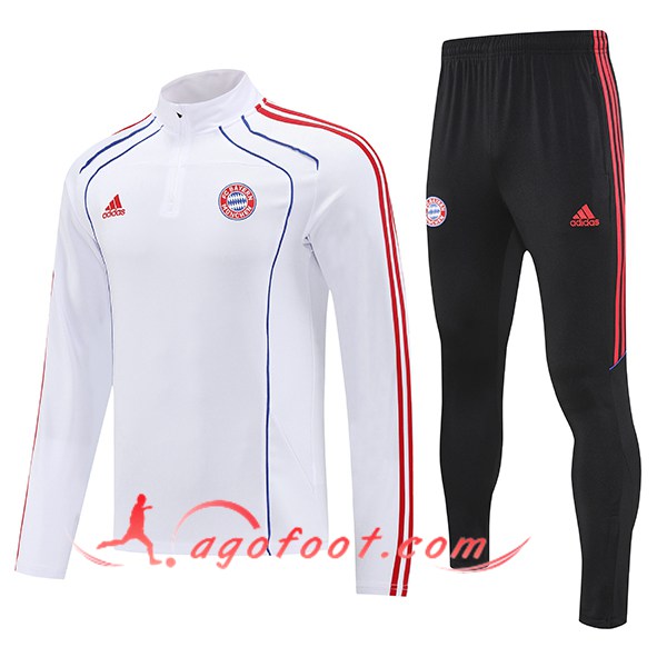 Ensemble Survetement de Foot Bayern Munich Blanc/Rouge/Bleu 2025/2026