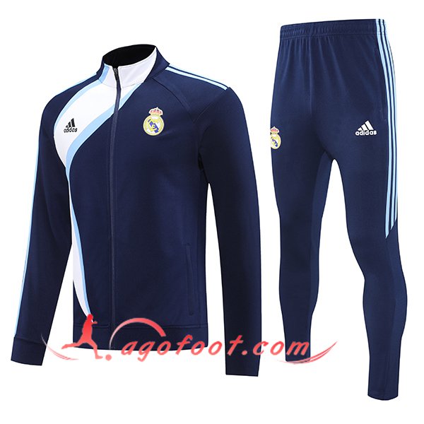 Ensemble Survetement de Foot Veste Real Madrid Bleu/Blanc 2025/2026