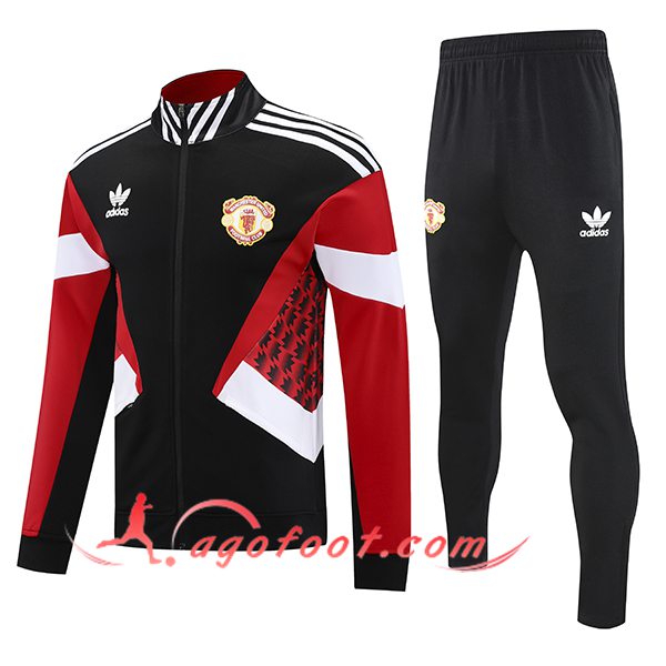 Ensemble Survetement de Foot Veste Manchester United Noir/Rouge/Blanc 2025/2026