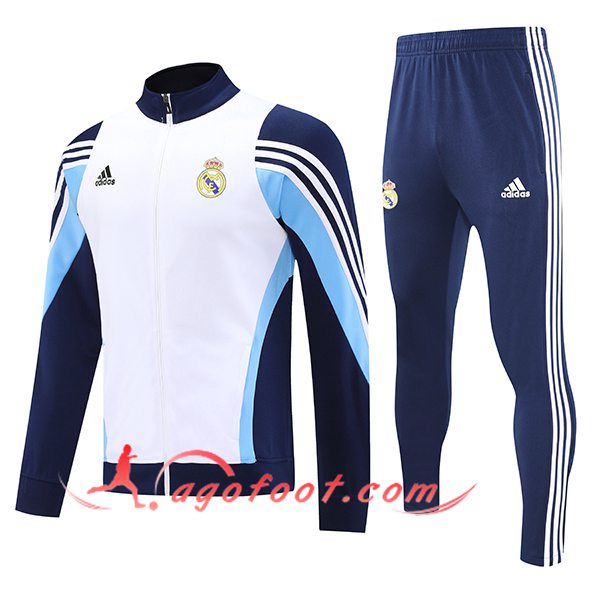 Ensemble Survetement de Foot Veste Real Madrid Blanc/Bleu 2025/2026