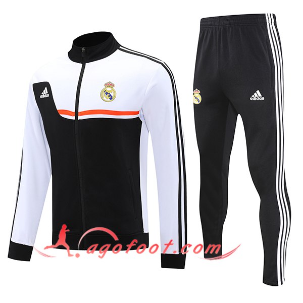 Ensemble Survetement de Foot Veste Real Madrid Noir/Blanc/Orange 2025/2026
