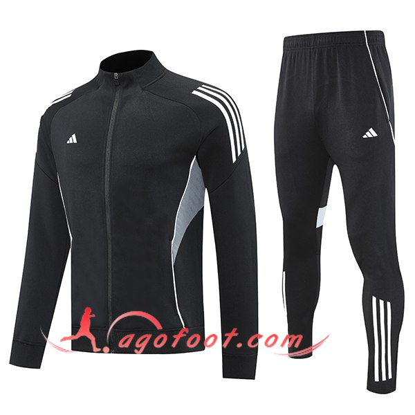 Ensemble Survetement de Foot Veste Adidas Noir/Gris/Blanc 2025/2026