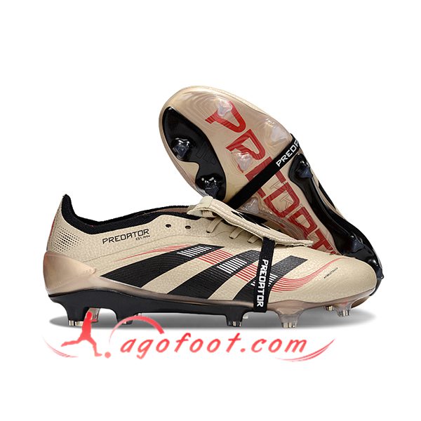 Adidas Chaussures de Foot 25 Predator Elite Tongue FG Beige/Noir/Rouge