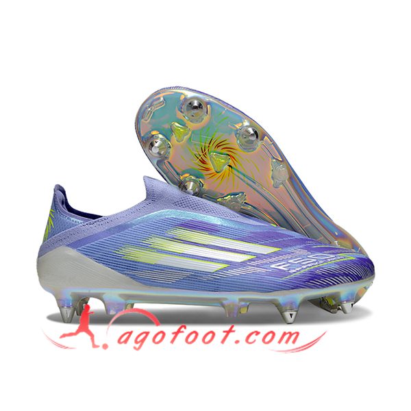 Adidas Chaussures de Foot F50 Elite Laceless SG Pourpre/Vert -02