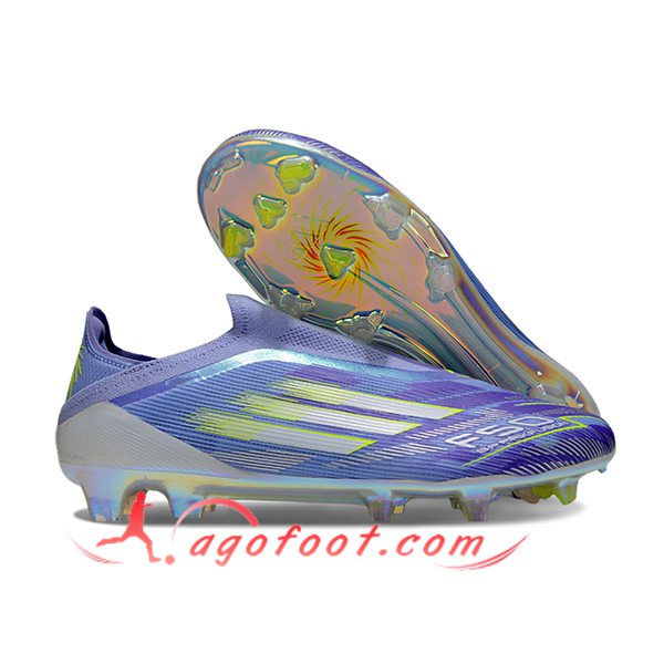 Adidas Chaussures de Foot F50 Elite Laceless FG Pourpre/Vert -03