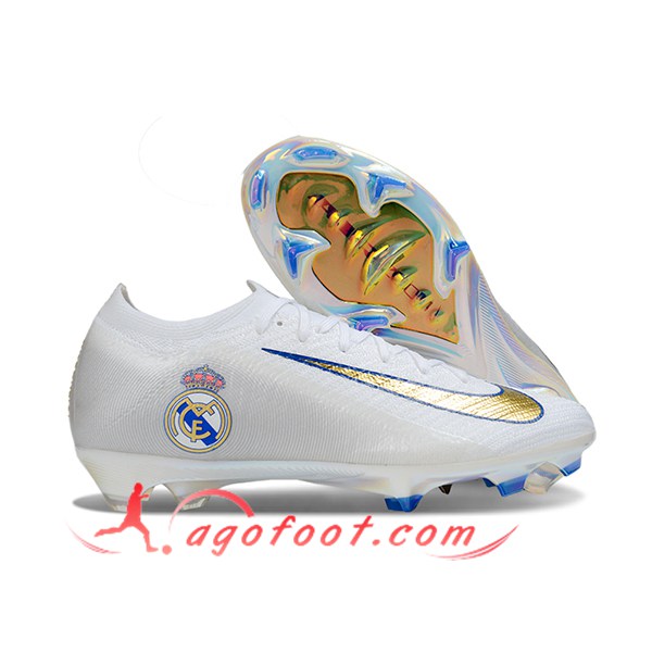 Nike Chaussures de Foot AIR Zoom Mercurial Vapor 16 Elite XXV FG Blanc/Jaune/Bleu