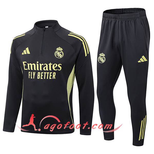 Ensemble Survetement de Foot Real Madrid Gris/Jaune 2025/2026 -02