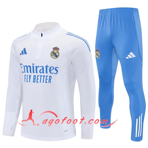 Ensemble Survetement de Foot Real Madrid Blanc/Bleu 2025/2026