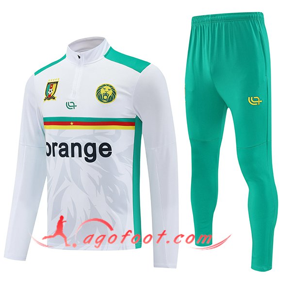 Ensemble Survetement de Foot Cameroun Blanc/Vert 2025/2026