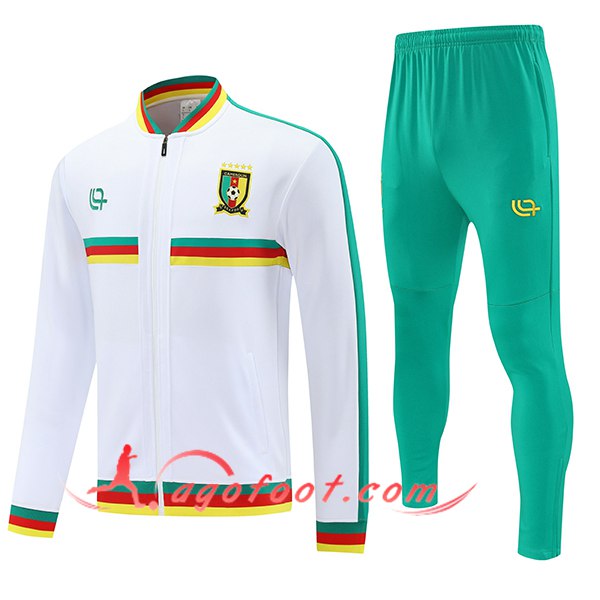 Ensemble Survetement de Foot Veste Cameroun Blanc/Vert 2025/2026