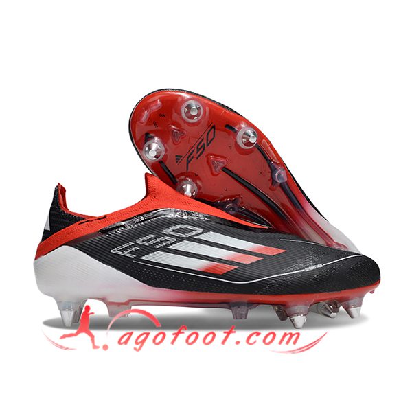 Adidas Chaussures de Foot F50 Elite Laceless SG Noir/Orange/Blanc