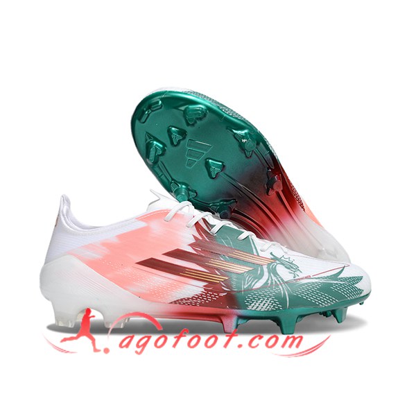 Adidas Chaussures de Foot F50 ELITE FG Blanc/Rouge/Vert/Rose
