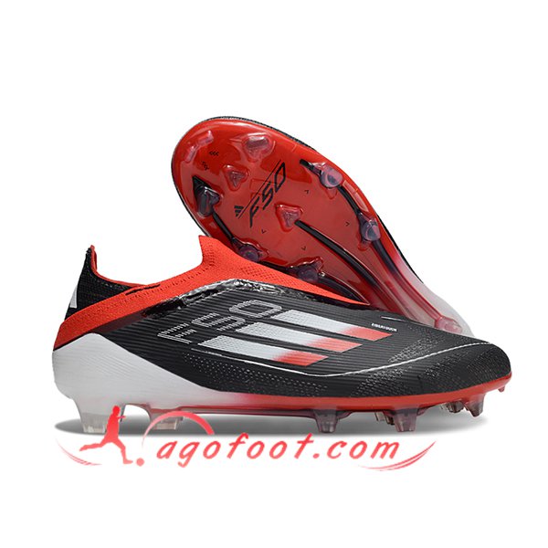 Adidas Chaussures de Foot F50 Elite Laceless FG Noir/Orange/Blanc