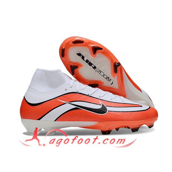 Nike Chaussures de Foot Air Zoom Mercurial Superfly IIX Elite FG Blanc/Orange/Noir