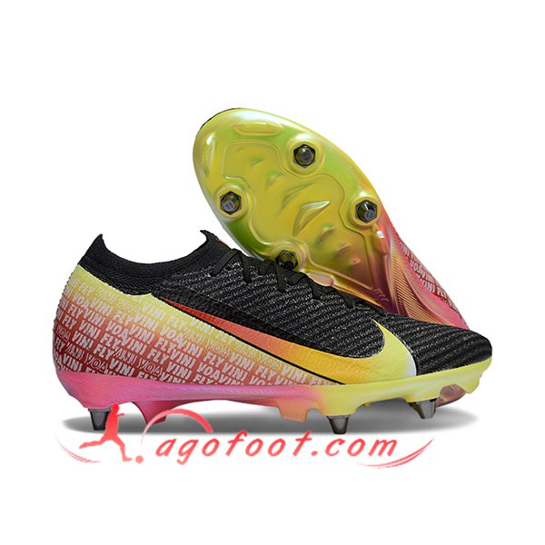 Nike Chaussures de Foot AIR ZOOM MERCURIAL VAPOR XVI ELITE SG-PRO Noir/Jaune/Rose