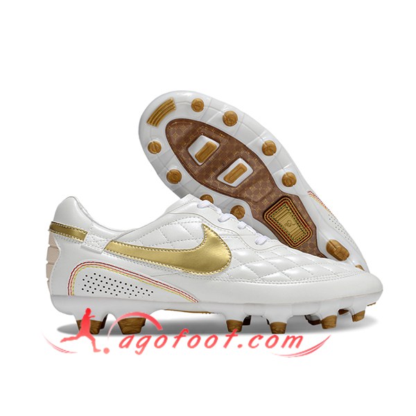 Nike Chaussures de Foot Tiempo Legend R10 Elite FG Blanc/Jaune
