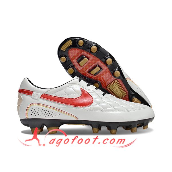 Nike Chaussures de Foot Tiempo Legend R10 Elite FG Blanc/Rouge