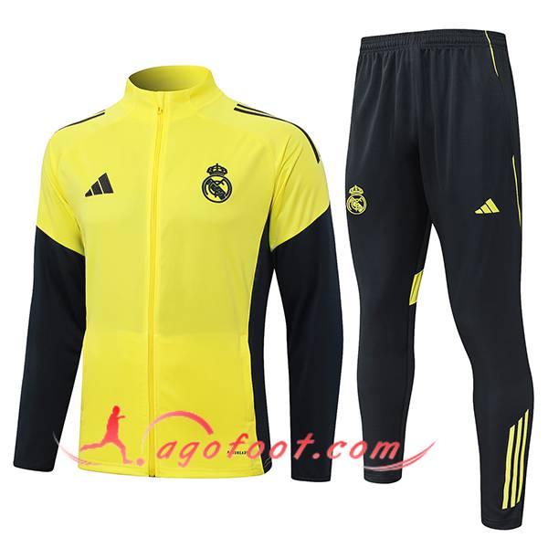 Ensemble Survetement de Foot Veste Real Madrid Jaune/Noir 2025/2026