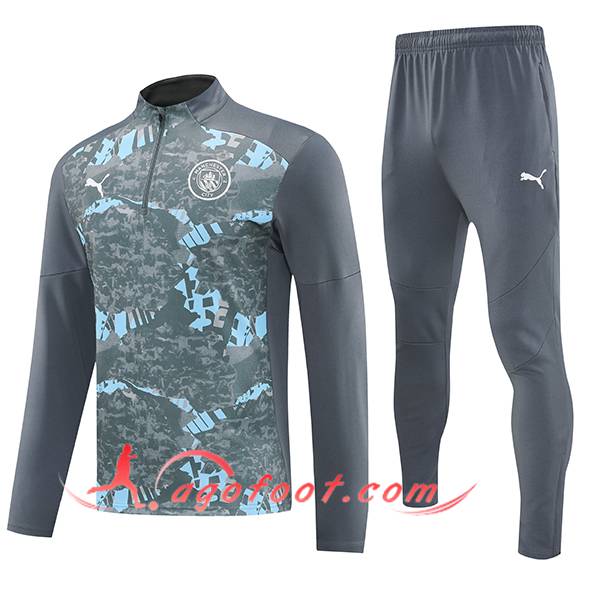Ensemble Survetement de Foot Manchester City Gris/Bleu 2025/2026 -02